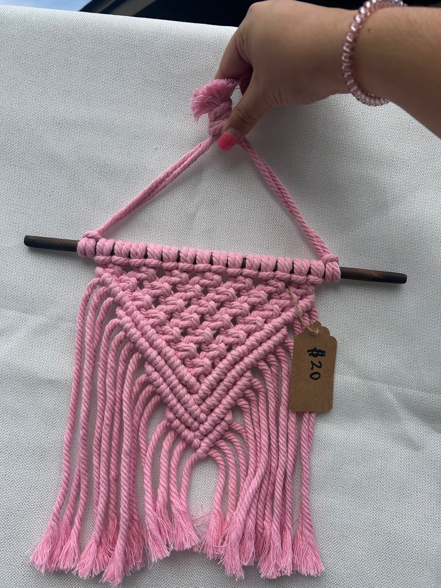 Small light pink macrame wall hanging